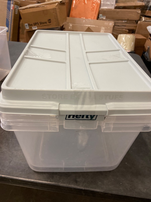 Photo 2 of Hefty 72qt Clear Hi-Rise Storage bin with Stackable Lid Gray 2 pack (ONE LID)
