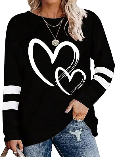 Photo 1 of SOLY HUX Women's Plus Size T Shirts Striped Heart Print Drop Shoulder Long Sleeve Tee Tops- Size XL
