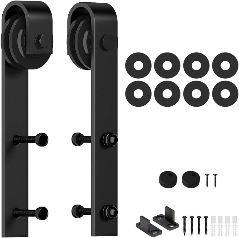 Photo 1 of skysen Sliding Barn Door Hardware Roller Set Black (J Shape Hanger)