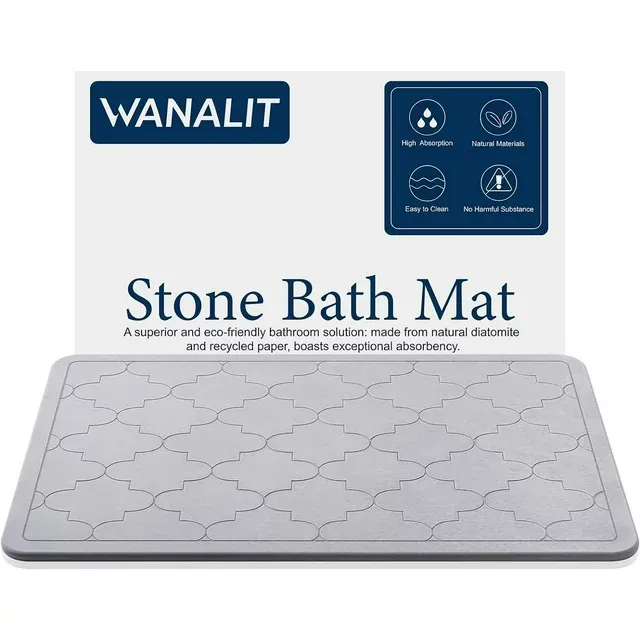 Photo 1 of Quick Dry Bath Mat, Diatomite Stone Bath Mat Anti-Slip, Diatomaceous Earth Bath Mat, Large Shower Mat for Bathroom Floor, Kitchen, Pool, Sink, Ultra Absorbent, Fast-Drying, Natural?23.8" x 15.5" )