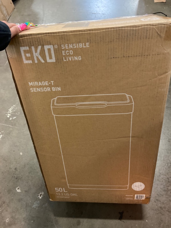 Photo 4 of EKO Mirage-T 50 Liter / 13.2 Gallon Touchless Rectangular Motion Sensor Trash Can, Brushed Stainless Steel Finish