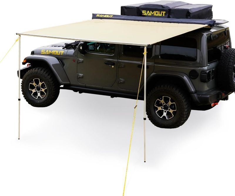 Photo 1 of SAMOUT Vehicle Awning, 8.2ft x 8.2ft, Rooftop Pullout Ripstop UPF50+ Side Awning, Reinforced Hinges & Poles for Jeep/SUV/Truck/Van