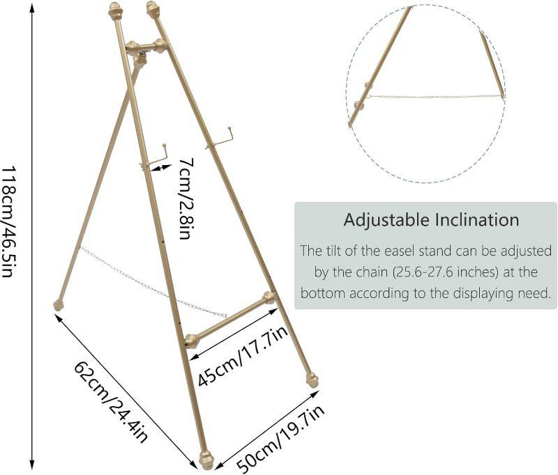 Photo 1 of ZHFEISY Easel Stand 2Pack Floor Easel Stand for Wedding Adjustable Inclination Metal Easel Stand with Fixed Hook Anti-slip Foot Pads Gold for Weddings Welcome Signs