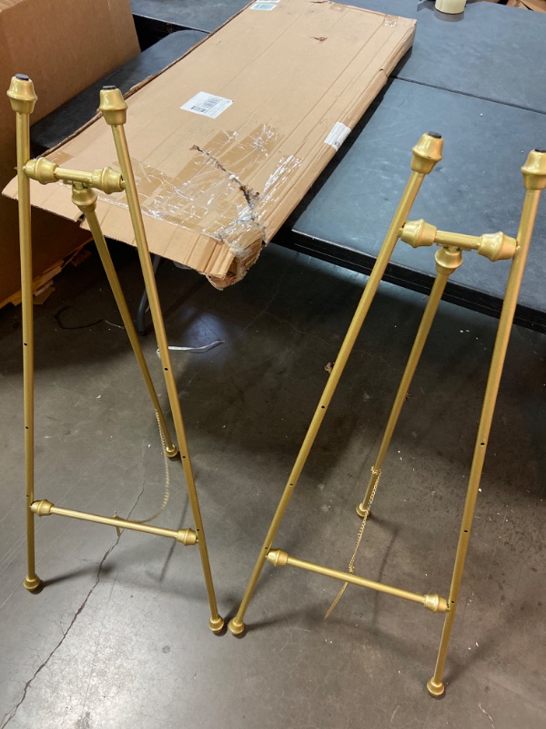 Photo 2 of ZHFEISY Easel Stand 2Pack Floor Easel Stand for Wedding Adjustable Inclination Metal Easel Stand with Fixed Hook Anti-slip Foot Pads Gold for Weddings Welcome Signs