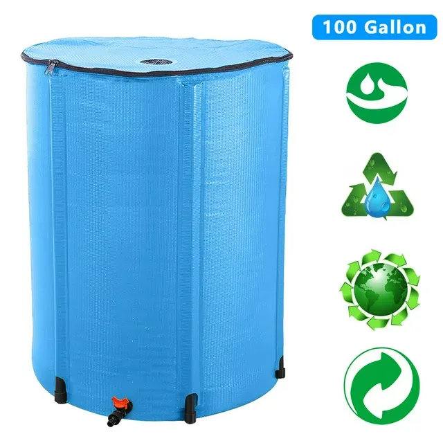 Photo 1 of Gzxs 100 Gallon Collapsible Rain Barrel, Large Garden Water Storage Tank, Portable Folding Rainwater Collector, Water Catcher (Blue)