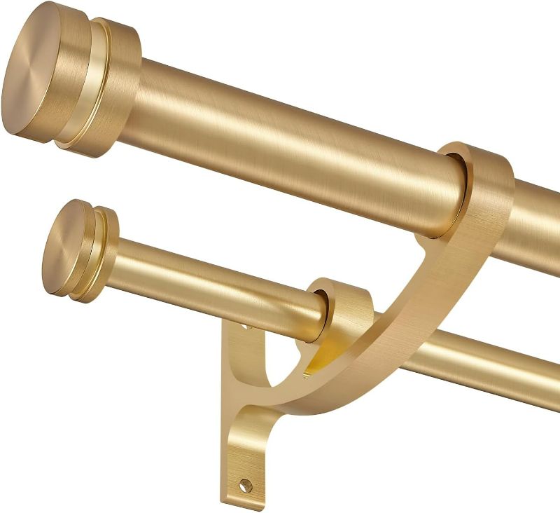 Photo 1 of Double Drapery Curtain Rods, 72-144” Telescoping Curtain Rod with 1inch large rod and 5/8inch small rod, Modern Round Style Finials, Warm Gold