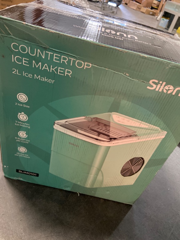 Photo 4 of Silonn Ice Makers Countertop, 9 Cubes Ready in 6 Mins, 26lbs in 24Hrs, Self-Cleaning Ice Machine with Ice Scoop and Basket, 2 Sizes of Bullet Ice for Home Kitchen Office Bar Party, Green