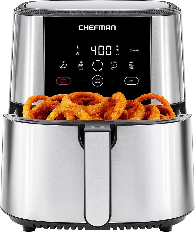Photo 1 of Chefman TurboFry® Touch Air Fryer, XL 8-Qt Family Size, One-Touch Digital Control Presets, French Fries, Chicken, Meat, Fish, Nonstick Dishwasher-Safe Parts, Automatic Shutoff, Stainless Steel
