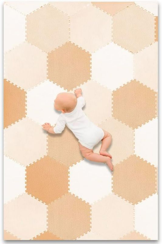 Photo 1 of Baby Brielle Soft Non-Toxic Extra Thick Interlocking Hexagon 38 Tiles Foam Flooring for Babies and Toddlers - Exercise Mats for Crawling, Playing - Floor Mat for Nursery Room - 6 x 4 ft (Beige)