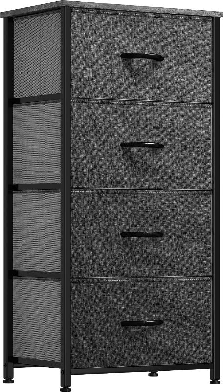Photo 1 of YITAHOME Storage Tower with 4 Drawers - Fabric Dresser, Organizer Unit for Bedroom, Living Room, Closets & Nursery - Sturdy Steel Frame, Easy Pull Fabric Bins & Wooden Top (Black/Grey)