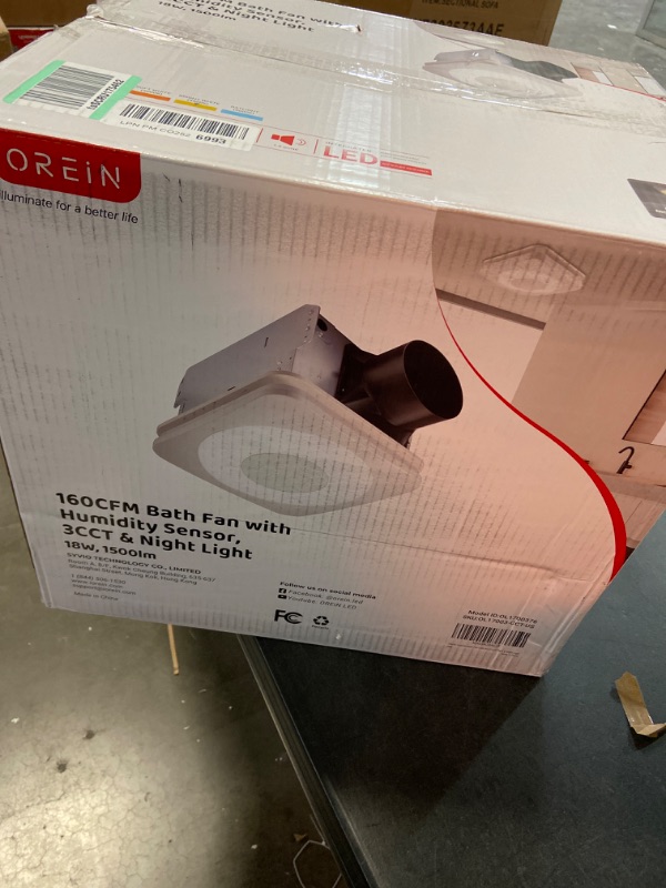 Photo 1 of OREiN Bathroom Exhaust Fan with Light, 40W Bathroom Fan with Humidity Sensor, 160 CFM 1.0 Sones Bathroom Vent Fan with Light For Home, 1500Lm LED Light 3000K/4000K/5000K Selectable & Nightlight, White