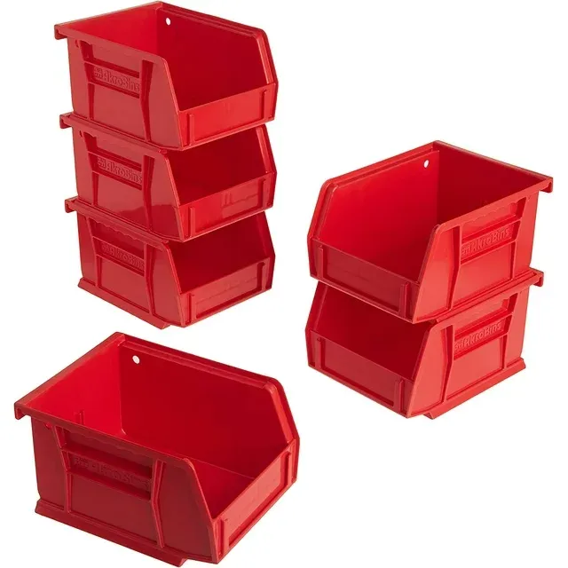 Photo 1 of Akro-Mils 30210 AkroBins Plastic Hanging Stackable Storage Organizer Bin, (5-Inch x 4-Inch x 3-Inch), Red, 6-Pack