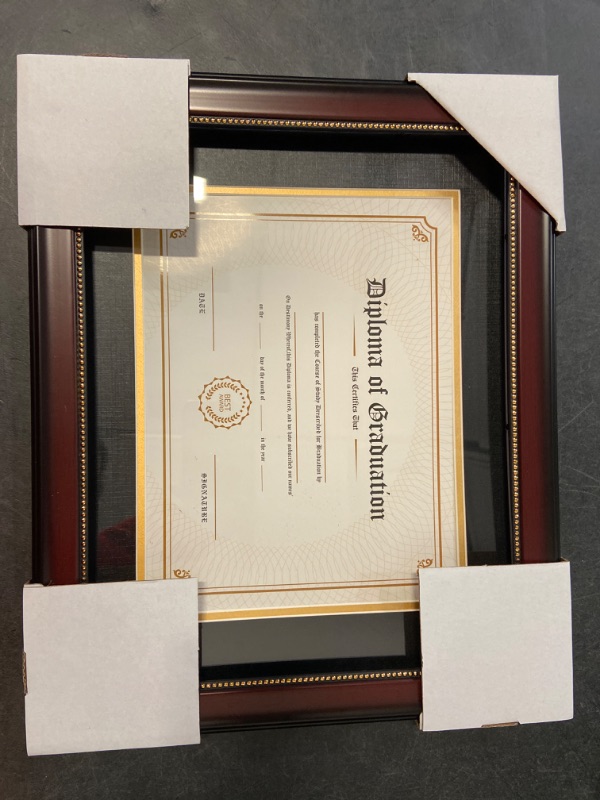 Photo 2 of GraduationMall 8.5x11 Diploma Frame with Black over Gold Mat or Display 11x14 Document without Mat, UV Protection Acrylic, Mahogany with Gold Beads Mahogany With Gold Beading 11x14 or 8.5x11 with Mat