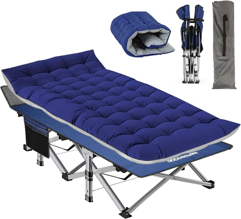 Photo 1 of Nictemaw Camping Cot - Lightweight Folding Camping Cots for Adults & Kids, 900LBS Heavy Duty Double Layer Oxford Travel Portable Cots for Sleeping for Outdoor Camp/Office/Home(Blue)