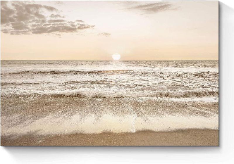Photo 1 of Coastal Beach Canvas Wall Art: Sea Waves Painting Sunset Ocean Scenery Pictures Contemporary Tropical Nature Photography Prints Modern Seascape Artwork for Bedroom Bathroom Living Room