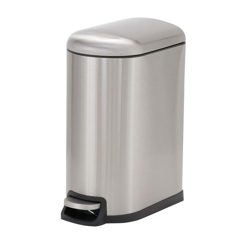 Photo 1 of Design Trend Oval Slim Stainless Steel Step Trash Can with Soft Close Lid | 10 Liter / 2.6 Gallon, Silver
