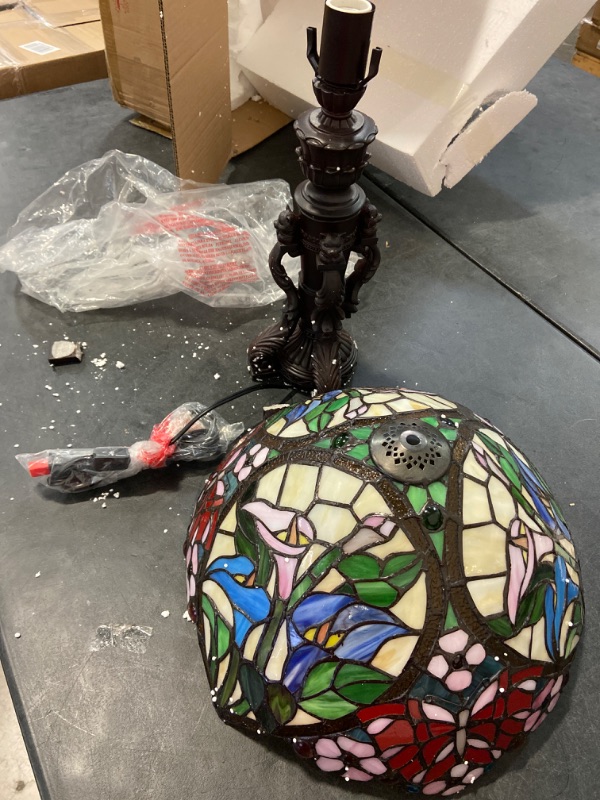 Photo 1 of MOOVIEW Tiffany Lamp Stained Glass Bedside Lamp for Bedroom 22’’ Tall Retro Desk Light Lamp LED Bulb(2700K, E26) Included Christmas Gift