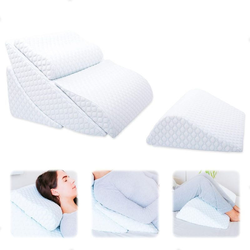 Photo 1 of Adjustable Orthopedic Bed Wedge Pillow Set, Reading Pillow & Back Support for Sleeping, Memory Foam Wedge for Lower Back, Knee and Leg Pain, Acid Reflux, Snoring, Post Surgery Recovery