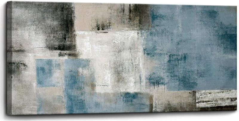 Photo 1 of Blue Abstract Wall Art Decor Hand Painted Oil Painting on Canvas Framed 20 inches x 40 inches Large Colorful Modern Artwork Wall Art for Living Room Bedroom Office Hotel and Dining Room