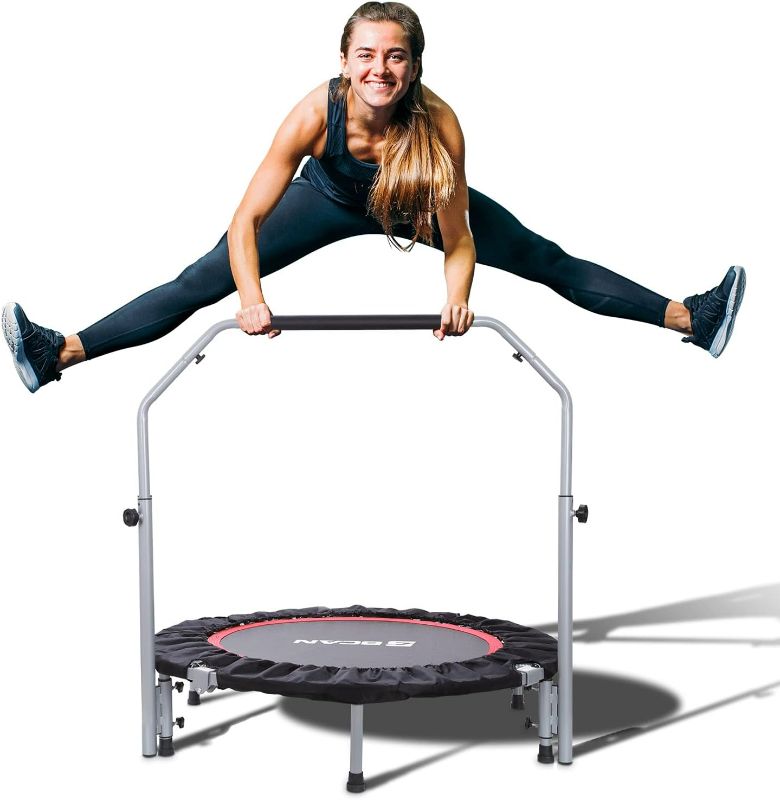Photo 1 of  40/48" Foldable Mini Trampoline Max Load 330lbs/440lbs, Fitness Rebounder with Adjustable Foam Handle, Exercise Trampoline for Adults Indoor/Garden Workout