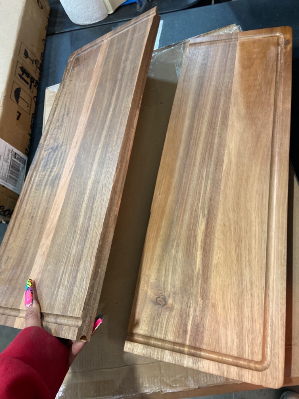 Photo 2 of Wood Cutting Boards for Kitchen, Stove Top Cover Noodle Board, Extra Large Charcuterie boards,Reversible Chopping Board With Juice Grooves and Handles, 24 * 18" XX-Large