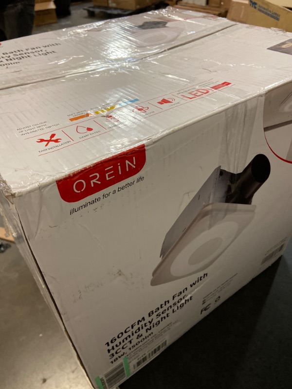 Photo 1 of OREiN Bathroom Exhaust Fan with Light, 40W Bathroom Fan with Humidity Sensor, 160 CFM 1.0 Sones Bathroom Vent Fan with Light For Home, 1500Lm LED Light 3000K/4000K/5000K Selectable & Nightlight, White