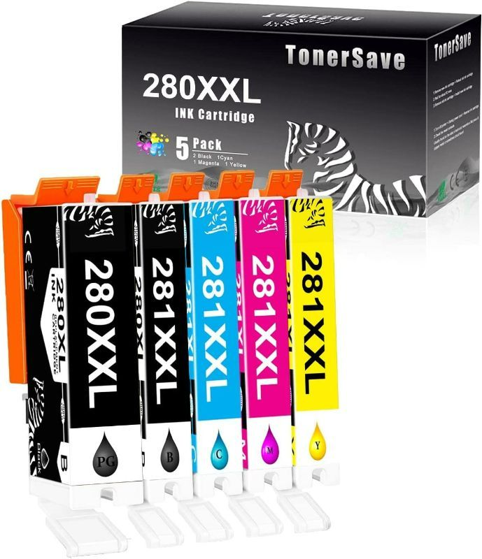 Photo 1 of TonerSave 5PK Compatible Canon PGI-280XXL CLI-281XXL Ink Cartridges for Canon TS702 TS6300 TS6320 TR8620 TR8520 TS6100 TS6120 TS6220 TR7520 TR7500 TS9521C TS9120 TS8220 TR8500 TS9520 280XXL 281XXL