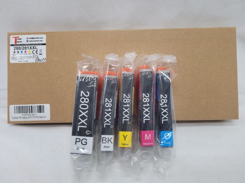 Photo 2 of TonerSave 5PK Compatible Canon PGI-280XXL CLI-281XXL Ink Cartridges for Canon TS702 TS6300 TS6320 TR8620 TR8520 TS6100 TS6120 TS6220 TR7520 TR7500 TS9521C TS9120 TS8220 TR8500 TS9520 280XXL 281XXL