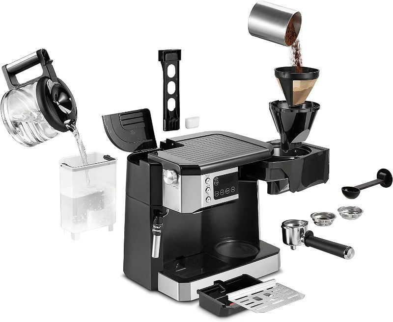 Photo 5 of De'Longhi All-in-One Combination Coffee Maker & Espresso Machine + Advanced Adjustable Milk Frother for Cappuccino & Latte + Glass Coffee Pot 10-Cup, COM532M