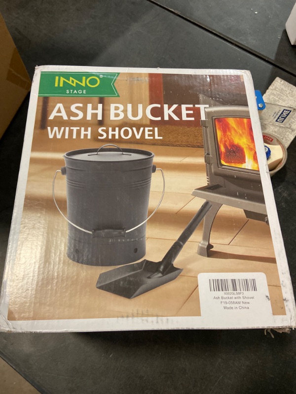 Photo 2 of INNO STAGE Ash Bucket with Lid and Wood Handle Coal Shovel, Ash Carrier Pail Fireplace Tools,Fire Pit,Wood Burning Stove Black