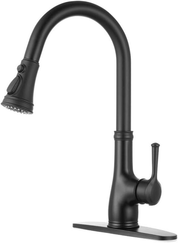 Photo 1 of WEWE Black Kitchen Sink Faucet, Single Handle Pull Down Matte Black Kitchen Faucet with Sprayer