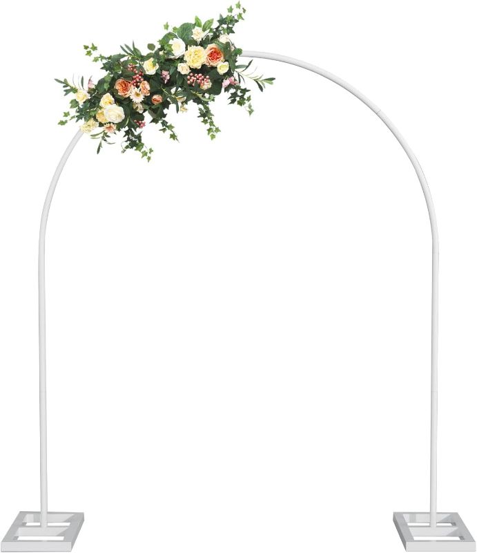 Photo 1 of 7.8ft Metal Wedding Arch, Balloon Arch Backdrop Arch Stand for Wedding, Bridal, Garden, Yard, Indoor Outdoor Party Decoration (White, Flowers Not Included)
