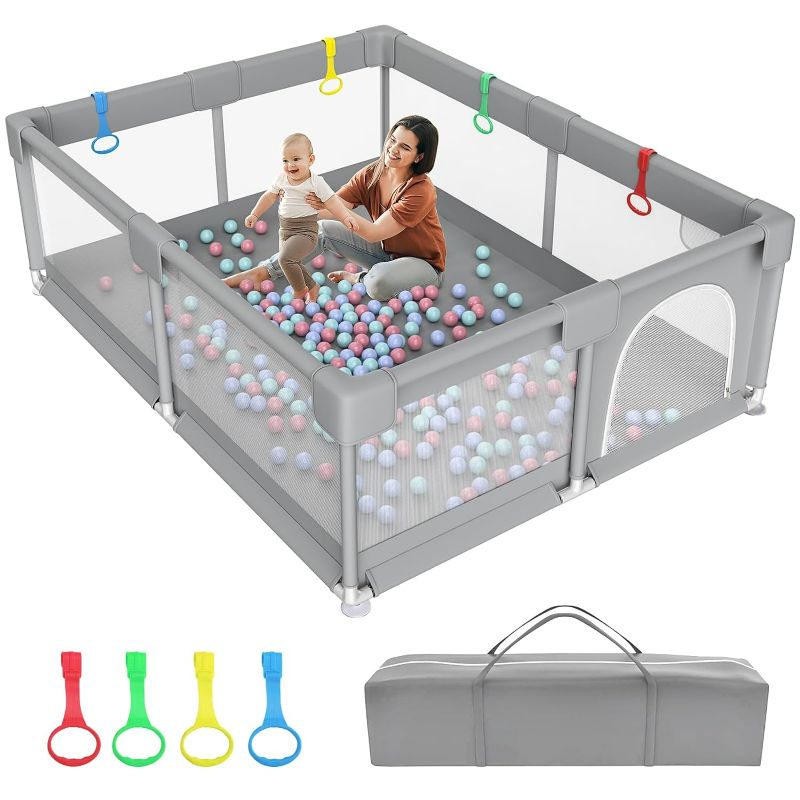 Photo 1 of 79" ×71" Extra Large Baby Playpen, Big Play Pens for Babies and Toddlers, Gap-Free, Climb-Proof Baby Playards for Indoor Fun, Baby Gate Playpen with Zippered Door and Storage Bag

