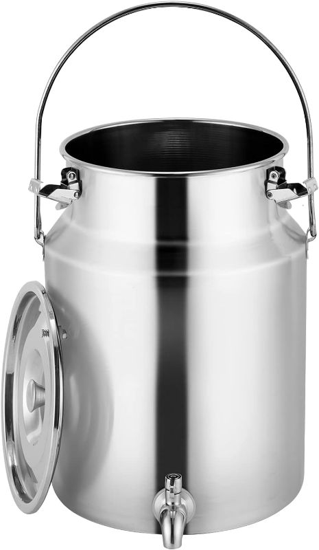 Photo 1 of 304 Stainless Steel Milk Can with Spigot 2.6 Gallon 10 Liter Metal Water Beverage Drink Dispenser Milk Pail Milk Bucket for Milk Wine Oil

