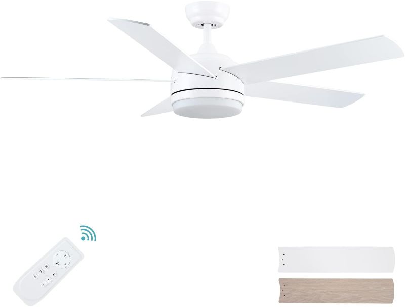 Photo 1 of YUHAO 52 inch White Ceiling Fan with Lights and Remote Control,Quiet Reversible Motor,Dimmable tri-Color temperatures LED,5 Blades Modern Ceiling Fan for Indoor.
