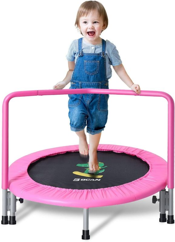 Photo 1 of BCAN 36'' Mini Folding Ages 2 to 5 Toddler Trampoline with Handle for Kids, Two Ways to Assemble The Handle, Indoor/Garden Toddlers Trampoline with Super Safe Cover for Toddlers
