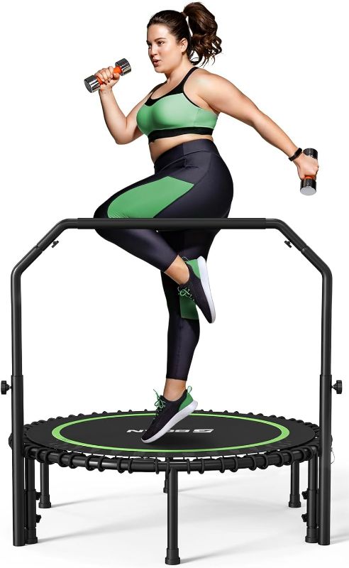 Photo 1 of BCAN 450/550 LBS Foldable Mini Trampoline, 40"/48"/50" Fitness Trampoline with Bungees, U/T Shape Adjustable Foam Handle, Stable & Quiet Exercise Rebounder for Kids Adults Indoor/Garden Workout
