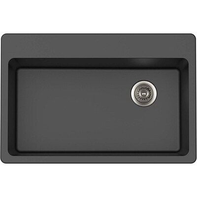 Photo 1 of allen + roth Deforest Collection Dual-mount 33-in x 22-in Nero Granite Single Bowl 5-Hole Kitchen Sink
