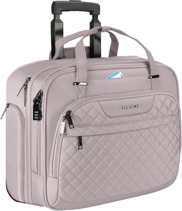 Photo 1 of EMPSIGN Rolling Laptop Bag for Women with Wheels, Briefcase Fits Up to 15.6 Inch on Water-Repellent Overnight Computer RFID Pockets, Grey Pink
