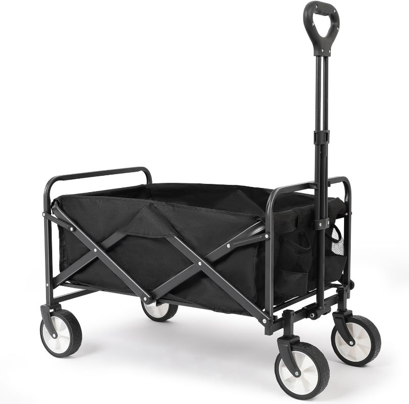 Photo 1 of Collapsible Wagon Cart, Portable Folding Wagon, Heavy Duty Utility Foldable Outdoor Garden Wagon Cart for Beach, Sports, Shopping, Outdoor Activities, Camping (Black)
