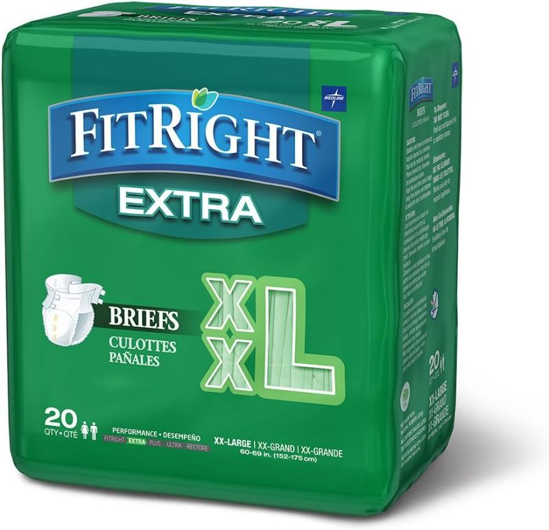 Photo 1 of FitRight OptiFit Extra Adult Briefs, Incontinence Diapers with Tabs, Moderate Absorbency, 2XL, 60 to 70", 20 Count (Pack of 4)
