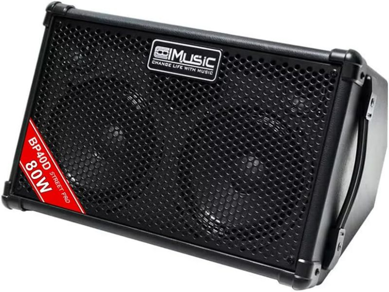 Photo 1 of Coolmusic BP40D Powered Acoustic Guitar Amplifier- Portable Bluetooth Speaker 80W W/Battery with Reverb Chorus Delay Effect, 6 Inputs,3 Band EQ, Black
