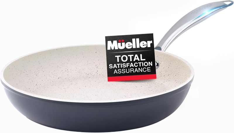 Photo 1 of Mueller 12-Inch Fry Pan, Heavy Duty Non-Stick German Stone Coating Cookware, Aluminum Body, Even Heat Distribution, No PFOA or APEO, EverCool Stainless Steel Handle, Grey
