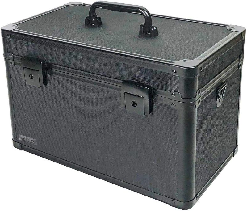 Photo 1 of Vaultz Portable Safe Box - 14 L x 9.12 H x 8.5 Inch Large Storage Box with Lock, Mesh Pocket & Adjustable Compartments for Cash, Documents and Valuables - Tactical Black
