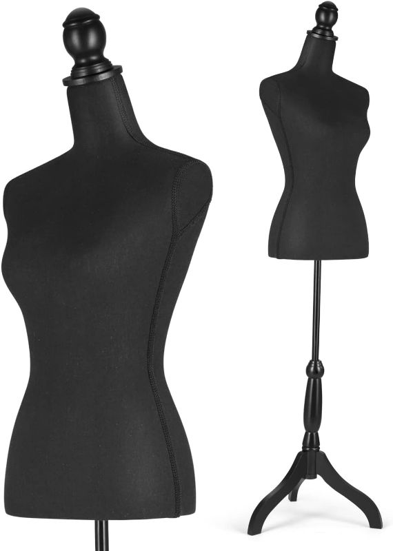 Photo 1 of Female Mannequin Adjustable Dress Form-Large Torso Tripod Stand Display?High Density Foam Portable Display Mannequin?Adjustable Height Tripod Stand Base Style? for Clothing Dress(Black)
