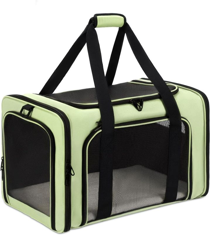 Photo 1 of Cat Carrier for 2 Cats, Airline Approved Large Cat Carrier for Medium Cat Under 25, Durable Cat Travel Carrier with High-Density Anti-Escape Zipper, Easily Identifiable Name ID (Large-Green)
