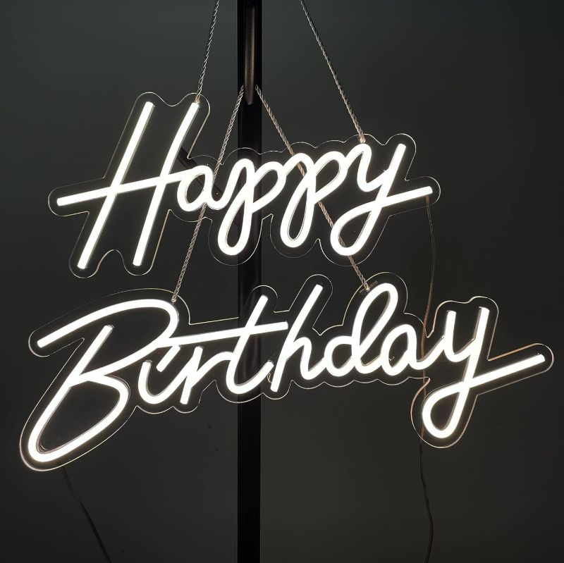 Photo 1 of 37x8 inch Happy Birthday Neon Sign Art Wall Lights for Beer Bar Club Bedroom Hotel Pub Cafe Wedding Birthday Party Gifts_White
