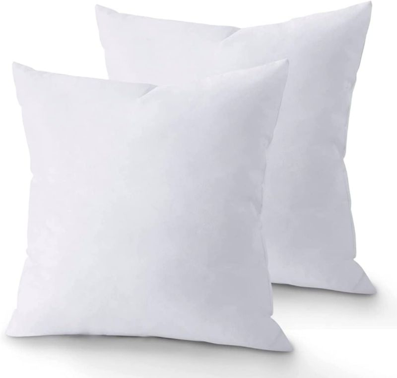 Photo 1 of QUBA LINEN 18 x 18 Throw Pillow Insert - Pack of 2 White, Down Alternative Pillow Inserts for Decorative Pillow Covers, Throw Pillows for Bed, Couch Pillows for Living Room (Pack of 2)
