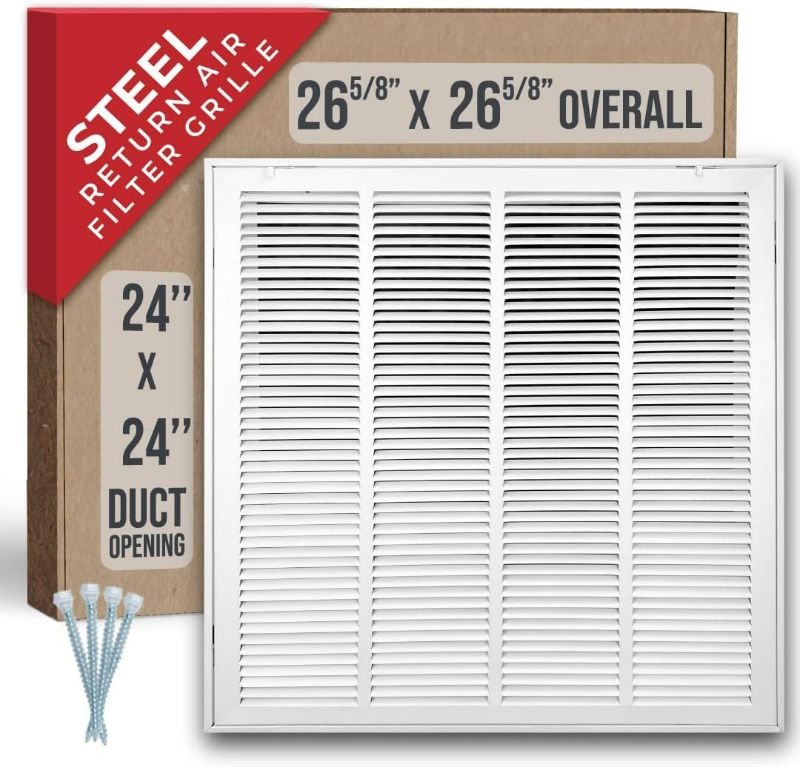 Photo 1 of Handua 24"W x 24"H [Duct Opening Size] Steel Return Air Filter Grille [Removable Door] for 1-inch Filters | Vent Cover Grill, White | Outer Dimensions: 26 5/8"W X 26 5/8"H for 24x24 Duct Opening
