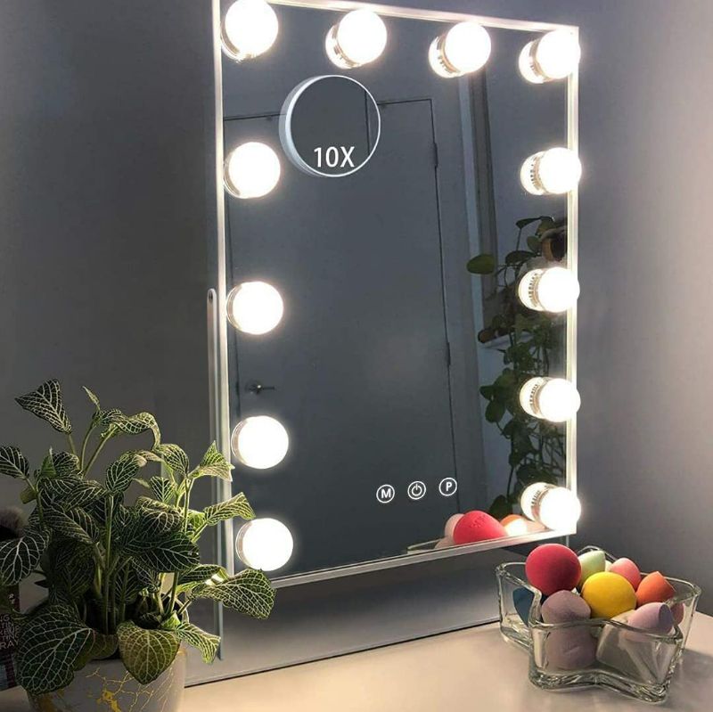 Photo 1 of Hansong Vanity Mirror with Lights Makeup Mirror with Lights 12 Dimmable Bulbs Hollywood Lighted Makeup Mirror Detachable 10x Magnification 3 Color Lighting Modes
